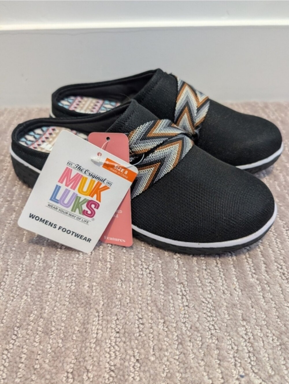 NWT Black Muk Luks Clogs/Miles with Southwestern Pattern